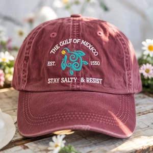 Gulf of Mexico Embroidered Hat, Stay Salty Hat, Maple Leaf Hat, Anti Trump, Anti Trump Political Cap,not my president, democrat hat