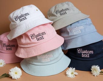 Custom Embroidered Cotton Bucket Hat, Personalized Text Summer Hat