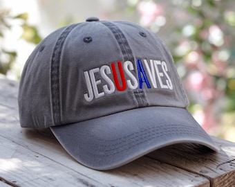 Jesus Saves USA Washed Cotton Cap, Christian Patriotic Hat