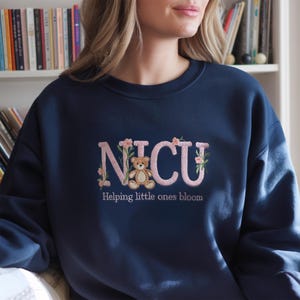 Embroidered NICU Nurse Sweatshirt, Teddy Bear Floral Design