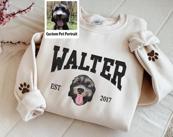 Custom Embroidered Pet Portrait Sweatshirt, Dog or Cat