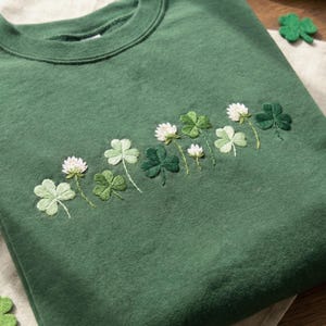Embroidered Shamrocks Crewneck: St Patrick's Day Irish Sweatshirt, Shamrock Meadow