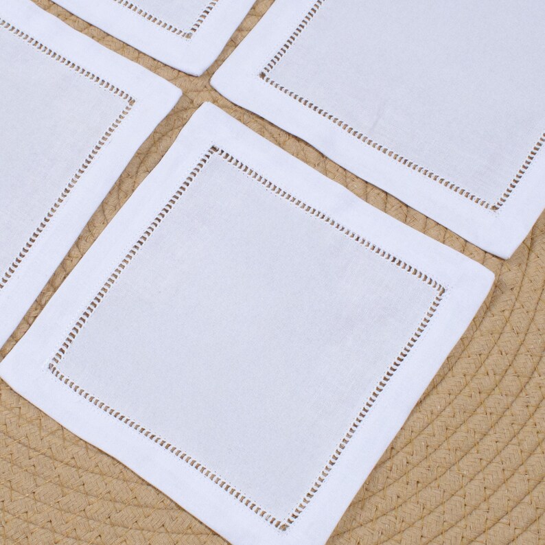 HelenMappleShop Hemstitch Linen Cocktail Napkins - Thumbnail 3