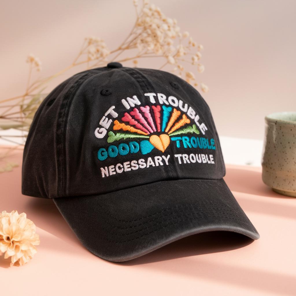 Good Trouble Heart Hat, Get In Trouble Embroidered Cap with Megaphones, John Lewis Legacy Dad Hat, Protest Hat for Activists & Allies