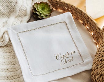 Personalized Cocktail Napkins, Custom Text Embroidered Linen or Cotton Set, Funny Housewarming or Wedding Gift, Multiple set selections
