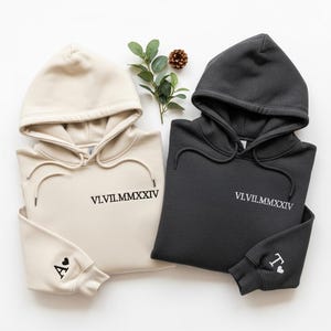 Custom Embroidered Roman Numeral Hoodie, Couples Anniversary Gift