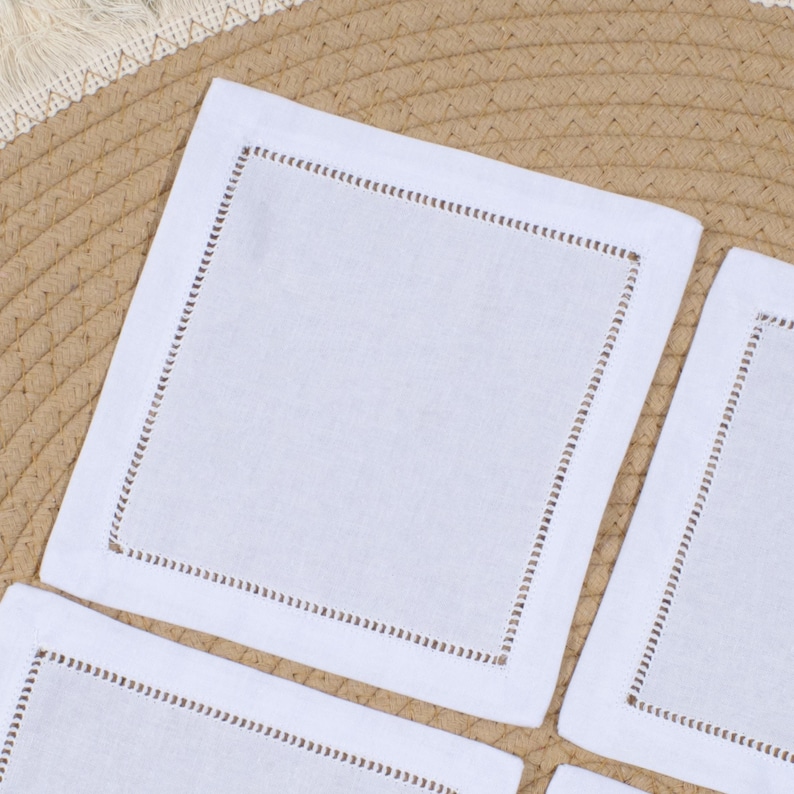 HelenMappleShop Hemstitch Linen Cocktail Napkins - Thumbnail 4