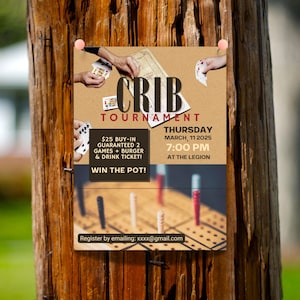 Affiche du tournoi de cribbage - Affiche imprimable personnalisée pour l'événement, panneau du tournoi de crèche à téléchargement immédiat - Courez la chance de gagner un prix !