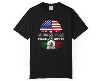 Amerikanisch mit mexikanischen Wurzeln gewachsen Shirt, Comfort Farben T-Shirt | Bikulturelles Pride Garment Dyed T-Shirt | Vintage Geschenk