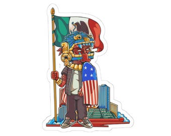 Mexikanisch Amerikanischer Aufkleber, Quetzalcoatl Mexica Krieger Vinyl Aufkleber | Wasserdichter Laptop Wasserflasche Aufkleber | Chicano Pride bikulturelles Geschenk