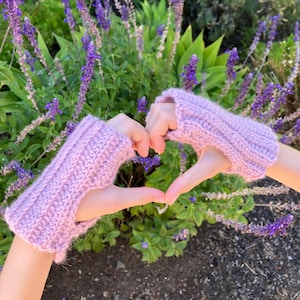 Handmade Crochet Arm Warmers – Soft Wool Blend Fingerless Gloves - Violet Handmade Wristwarmers - Cozy Gift for Teens