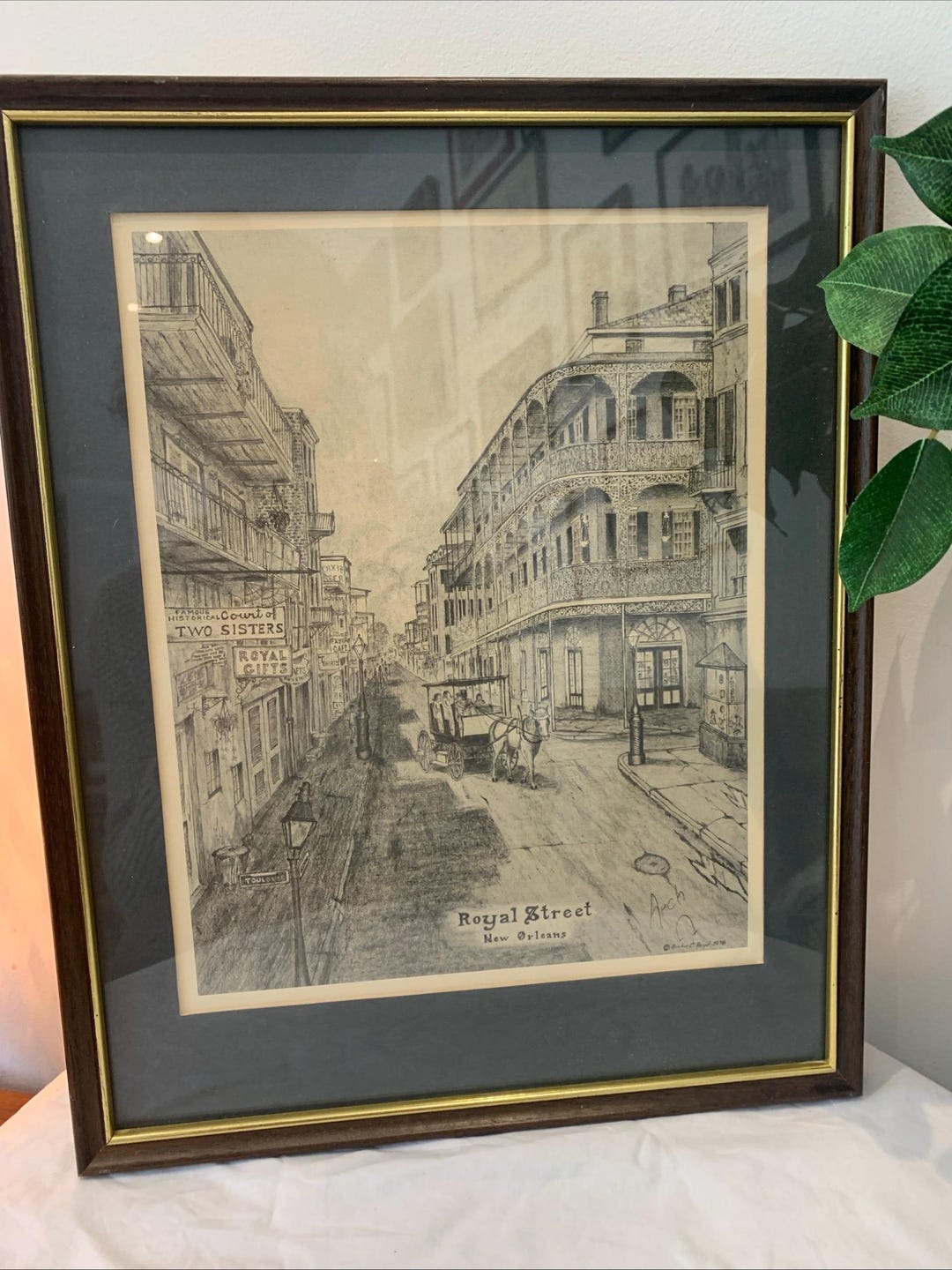 Signed 1978 Archie Boyd Royal Street New Orleans Framed Sketch Print ...