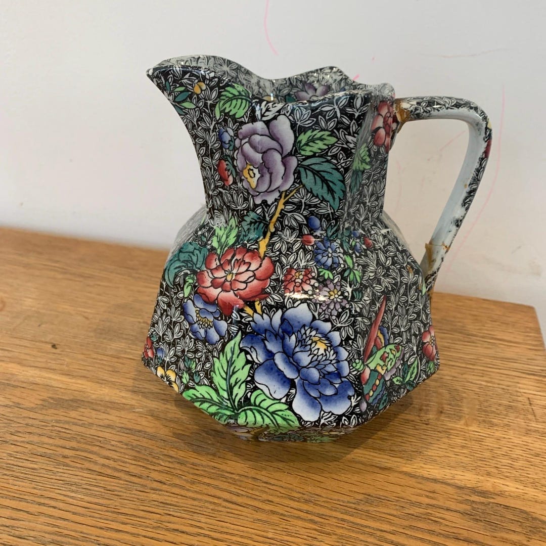Spode Pitcher Antique Copeland Late Spode Pitcher – 19thc King’s Pattern Black Chintz ...