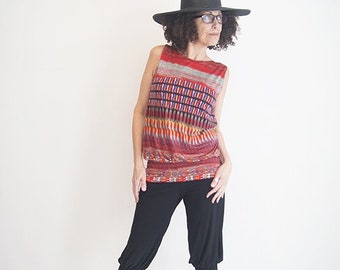 Top - Oversized Shirt - Sustainable Fashion - Dapper Style Top - Bohemian - Red Top - Sleeveless - Summer fashion - Sexy - Size Medium