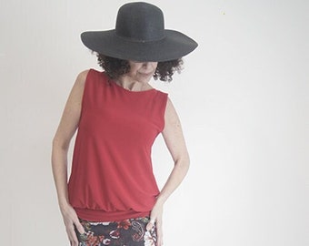 Top - Oversized Shirt - Sustainable Fashion - Dapper Style Top - Bohemian - Red Top - Sleeveless - Summer fashion - Sexy - All Sizes