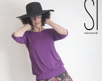 Top - Oversized Shirt - Sustainable Fashion - Dapper Style Top - Bohemian - Purple Lilac Top - Elbow Length Sleeve - Sexy Top - All Sizes