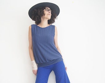 Top - Oversized Shirt - Sustainable Fashion - Dapper Style Top - Bohemian - Blue Top - Sleeveless - Summer fashion - Sexy - Size X- Small