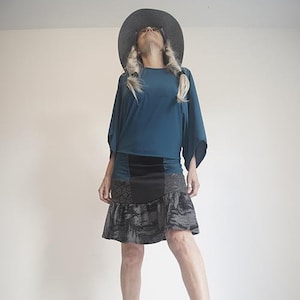 SALE - Skirt - Patchwork Short Skirt - Burning Man Fashion - Skirt with Pockets - Turquoise Grey Skirt - Bohemian Style - Women - All Sizes