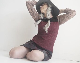 Dress - Poet Dress - Burning Man Fashion - Burgundy Dress - Sexy Fashion - Bohemian - Women's Fashion - All Sizes