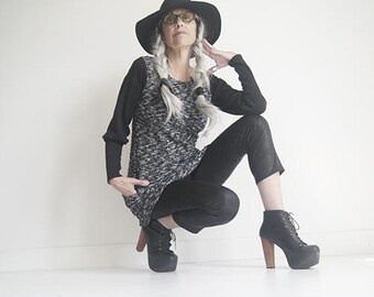 Tunic - Long Sleeve Tunic - Women's Top - Casual Handmade Top - Winter Tunic - Bohemian - Black and Grey Tunic - All Sizes