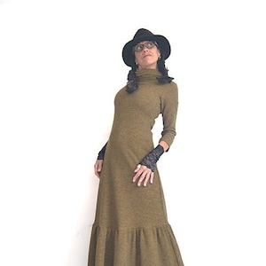 SALE - Turtle Neck Dress - Winter Dress - Fashion - Ankle length - Elbow length sleeve - Mustard Knit Dress - Burning Man - Size  X- Small