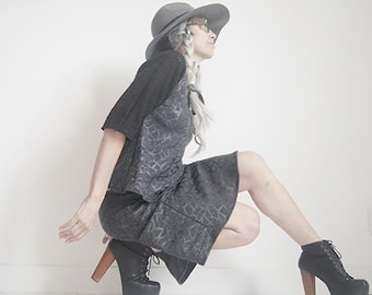 Top - Oversized Shirt - Sustainable Fashion - Adidas Style Top - Bohemian - Charcoal Grey Knit Top - Elbow Length Sleeve - All Sizes