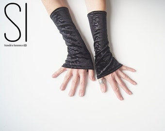 Cuffs - Wrist Cuffs - Burning Man Fashion - Black Velvet Gloves - Fingerless Gloves - Wiccan - Clothing Accessory - Accessory - One Size