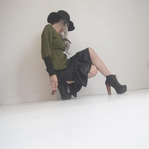 Top - Athena Top - Empire Cut Shirt - A line Shirt - Olive Green Sweater Knit Top - Bohemian Fashion - Elbow Length Sleeve - All Sizes