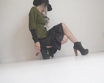 Top - Athena Top - Empire Cut Shirt - A line Shirt - Olive Green Sweater Knit Top - Bohemian Fashion - Elbow Length Sleeve - All Sizes
