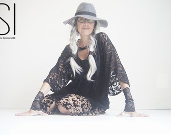 Duster - Black Lace Kimono - Open Style Jacket - Kimono - Bohemian Gypsy Fashion - Sustainable Fashion - Burning Man Fashion - One Size