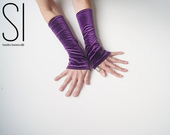 Cuffs - Wrist Cuffs - Burning Man Fashion - Purple Velvet Gloves - Fingerless Gloves - Wiccan - Clothing Accessory - Accessory - One Size