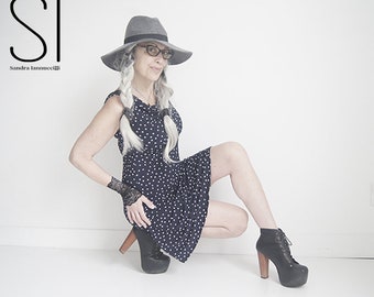 Dress -Polka Dot Dress - Mini Short Dress - Semi fitted knee length Dress - Sexy Summer Dress - Cowl Dress - Sleeveless - Sexy - All Sizes