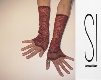 Cuffs - Wrist Cuffs - Burning Man Fashion - Red Lace Gloves - Fingerless Gloves - Wiccan - Clothing Accessory - Accessory - One Size