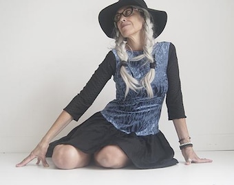 SALE - Dress - Petticoat Dress - Burning Man Fashion - Blue Velvet Dress - Sexy Fashion - Bohemian - Women's Fashion - All Sizes