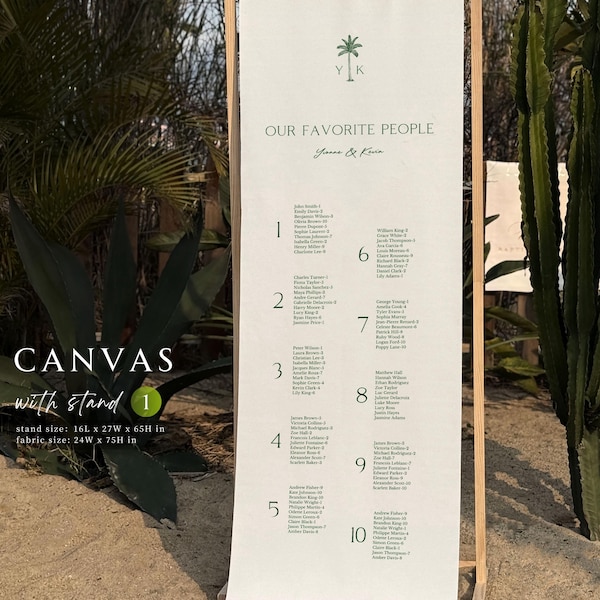 Tropical Wedding Seating Chart, Canvas or Linen, Travel-Ready Sign 02