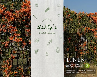 Linen Bridal Shower Sign, Fresh off the market. Linen, Chiffon, Canvas 3 Fabrics for your Banner, Wedding Decor, Wood stand for Drop WD01005