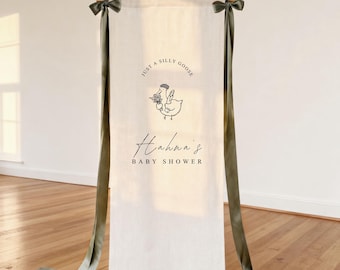 Baby Shower Welcome Sign – Neutral Linen Banner Silly Goose | Sage Green Gender Neutral Farm Theme Party Decor 08
