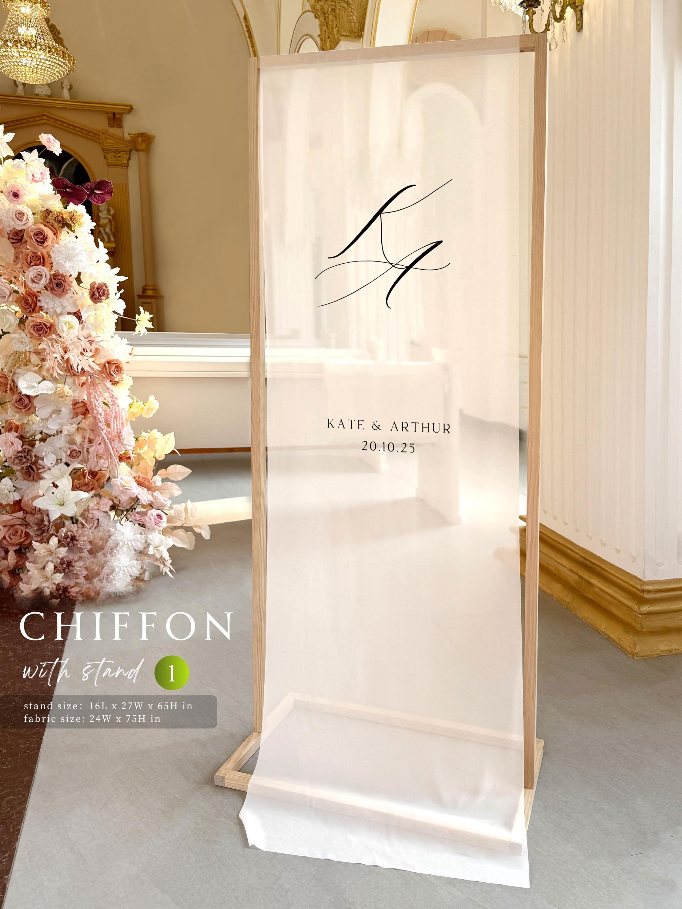 Chiffon Wedding Welcome Sign with logo, Ceremony Entrance Linen sign, Fabric wedding Decor ideas, Seaside destination weddings WD01001