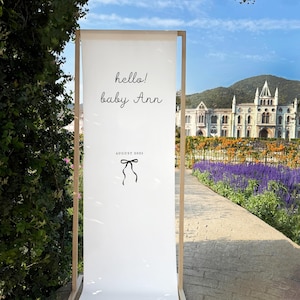 Linen Baby Shower Sign, Welcome Sign, Chiffon Fabric Shower Banner, Personalized Canvas Decorations, Bridal Shower Sign Wedding Drop WD04001