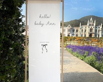 Linen Baby Shower Sign, White Welcome Sign, Chiffon Fabric Shower Banner, Personalized Canvas Decorations, Bridal Shower Sign, Wedding Drop