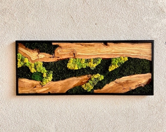 Custom Olive Wood Moss Wall Art, Biophilic Decor