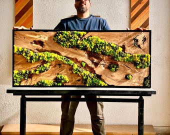 Muurkunst bewaard gebleven mos, lijst van natuurlijk hout, onderhoudsvrij decor