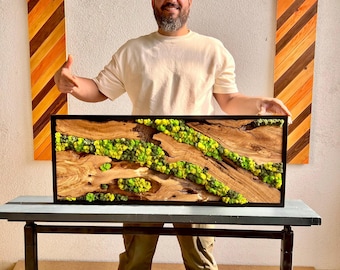 Handmade Olive Wood & Preserved Moss Wall Art | Zero-Maintenance