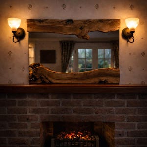 One of a kind handmade olive wood mirror crafted from solid live edge wood with natural oil finish
