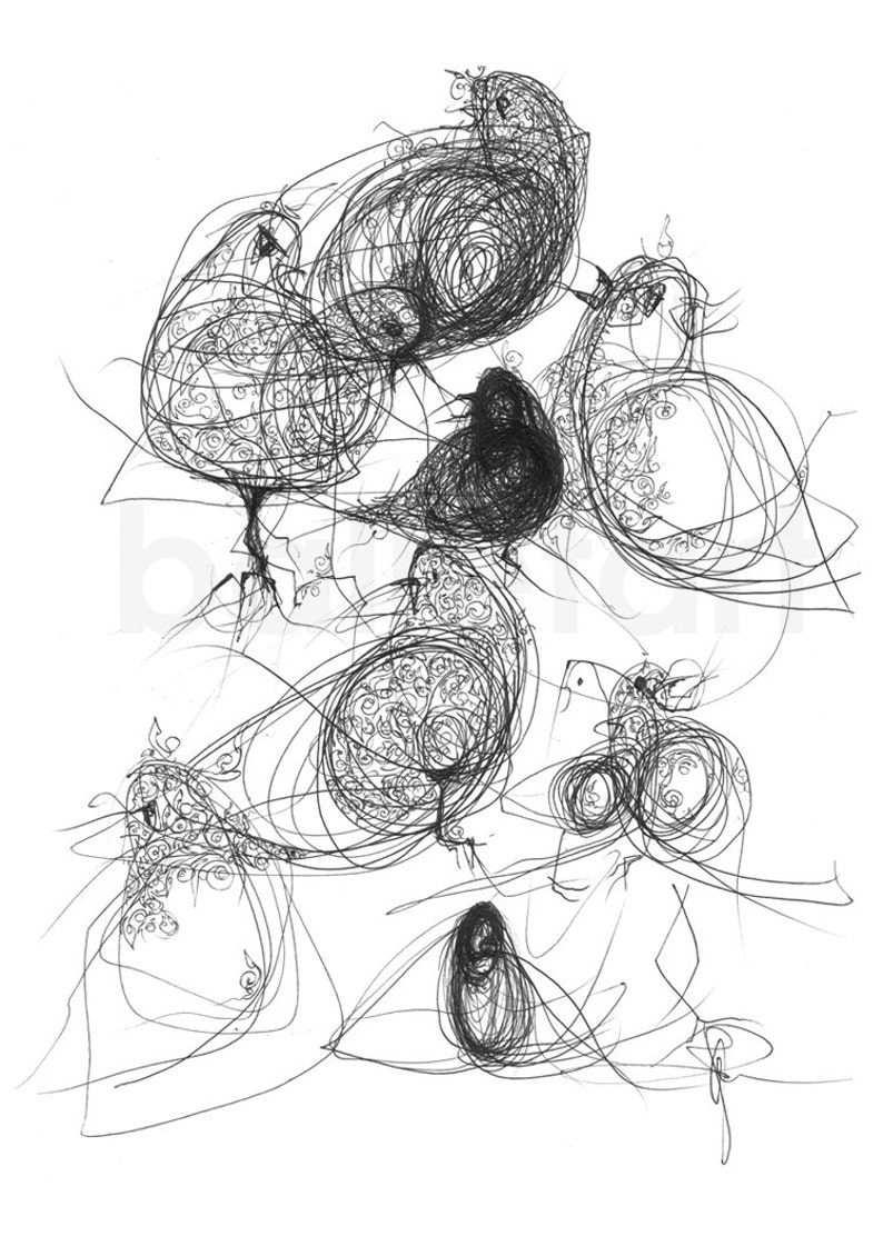 Black Birds Art Print Contemporary Wall Art Black Ink Etsy