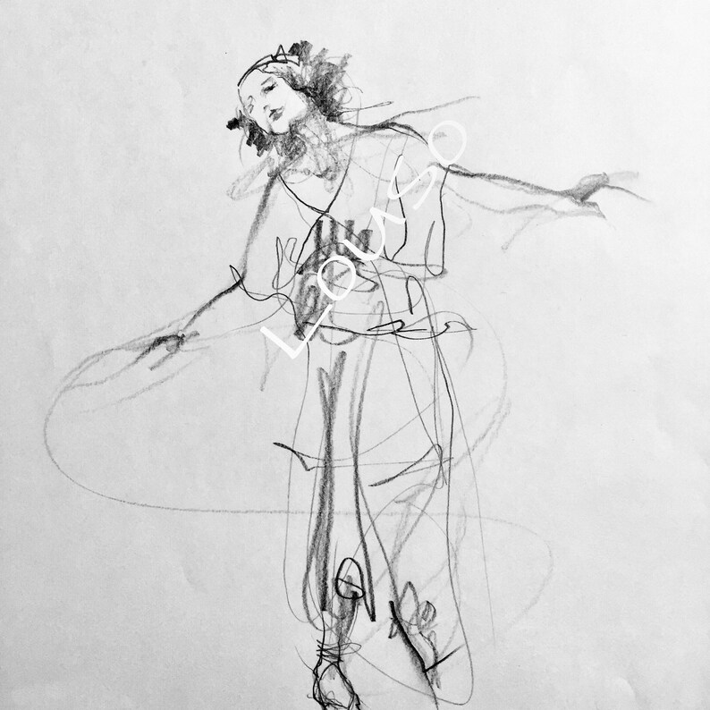 Art & Collectibles Graphite 1920s dance Russian Ballerina pencil sketch Art Print figurative