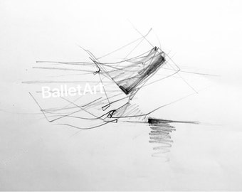 Architecture Art gifts, pencil sketch, abstract art prints, wall art, architectural drawing, gift for him, ballet art, black and white