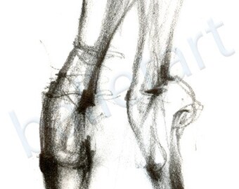 Ballet on Pointe, Dance Wall Art, Dancer Feet Drawing, Pointe Shoe painting, ballet art, illustrations prints, black and white art, pencil