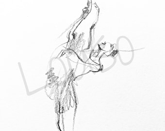 Ballet Art Print Black Pencil Hand Drawing Ballerina Graphite Sketch Gift For Her Gift For Dance Teacher