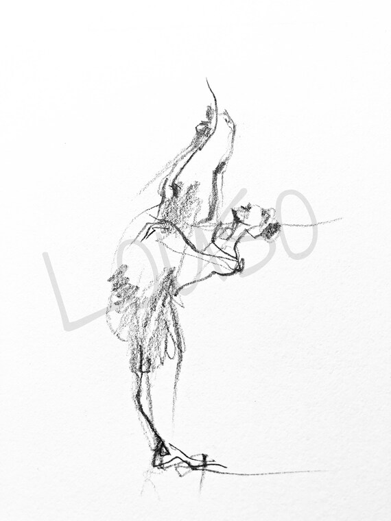 Balletto Arte Stampa Matita Nera Mano Disegno Ballerina Etsy